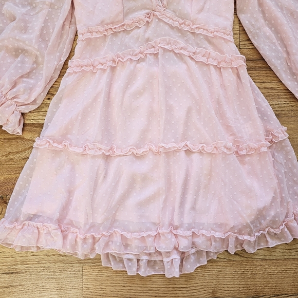 Pink Mini Dress Size Large No Brand Tag Tulle Polka Dot Open Back Ruffle Tiered - Picture 5 of 7